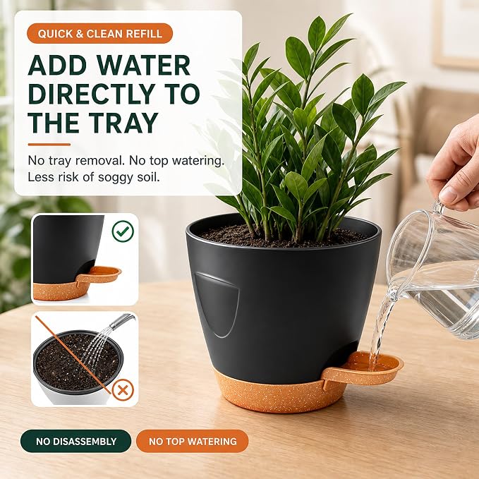 Self Watering Planter Pots for Plants, Drainage holes and saucers, - Image 5