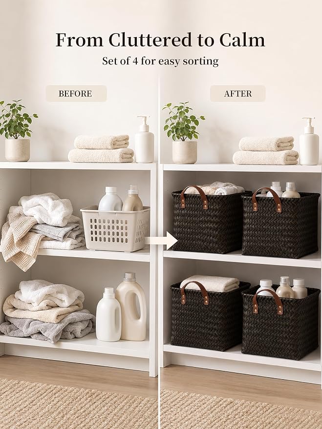 Wicker Storage Baskets, 4 Pack Woven Baskets - Image 4