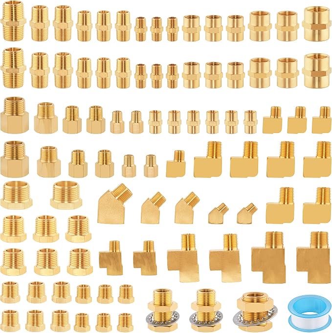 92PCS Brass Pipe Fittings Assortment Kit, 1/8" 1/4" 3/8" 1/2" NPT | Adapter by Ailbiuko