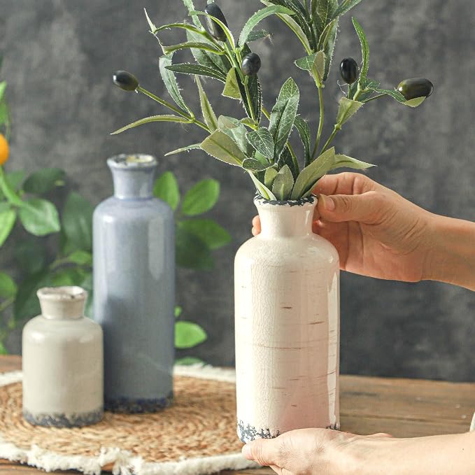 Ceramic Vase Set of 3, Neutral Flower Vases Home Decor, Pottery Rustic - Image 3