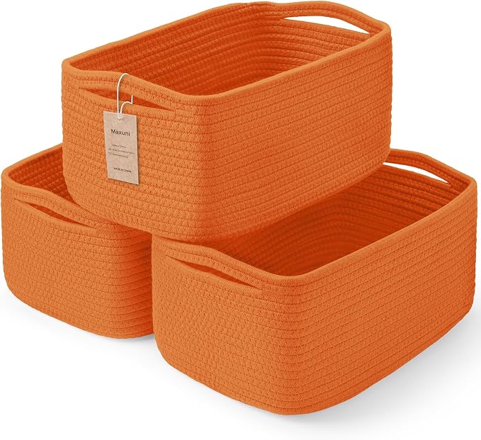 3 Pack Storage Baskets for Organizing, 13.7×9.5×6.3", Cotton Rope Basket for by MaxuniTechLife