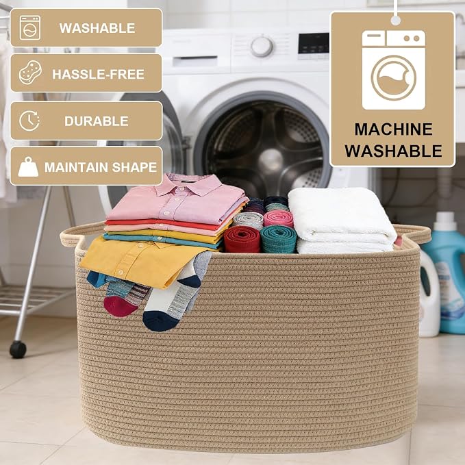 96L Woven Laundry Basket with Handles, Extra Blanket Basket, Jute | 24"×16"×15" - Image 7