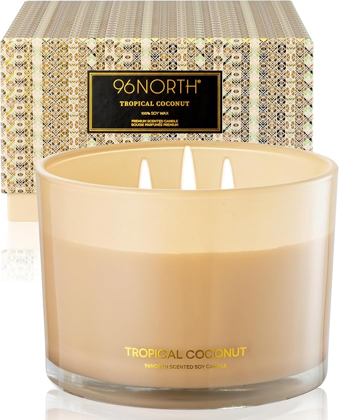 Luxury Coconut Soy Candle | Large 3 Wick Jar Candle | Up to 50 Hours Burning by 96NORTH%C2%AE