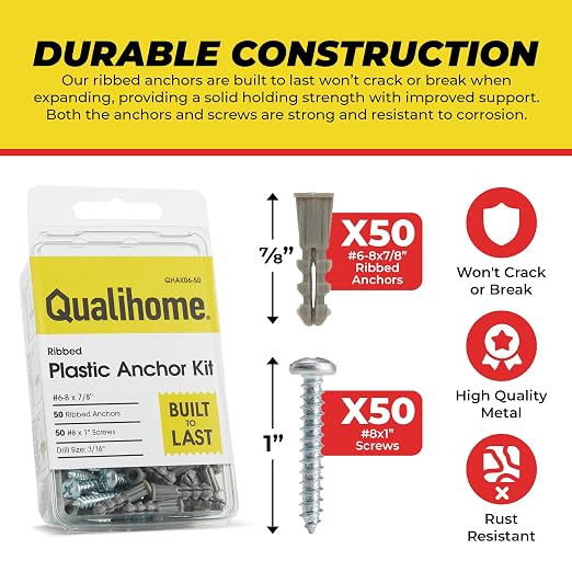 Qualihome Drywall Anchors and Screws Kit – 50 Anchors & 50 Screws - Image 4