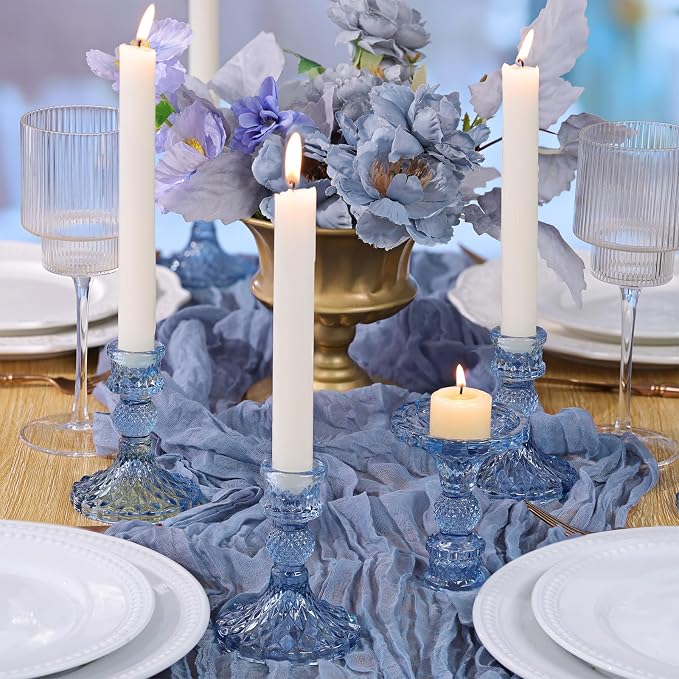 12Pcs 4" H Aqua Blue Candlestick Holders Set- Taper Candle Holders Bulk - Image 6