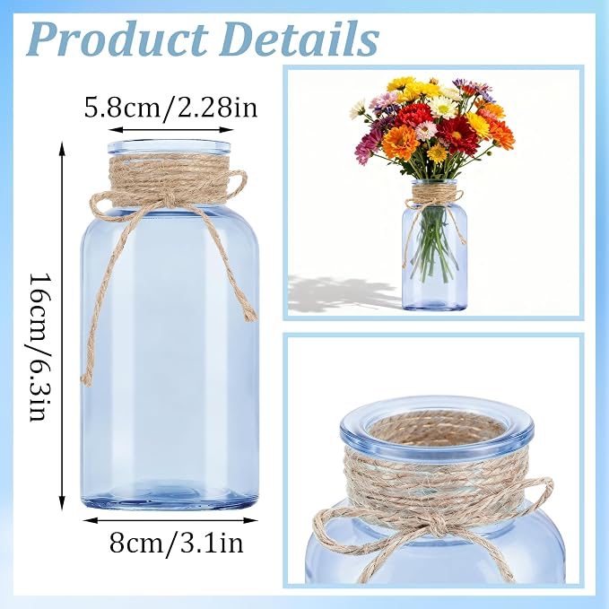 6 Pack Mason Jar Vases for Centerpieces, Wide Mouth Mason Jars - Image 2