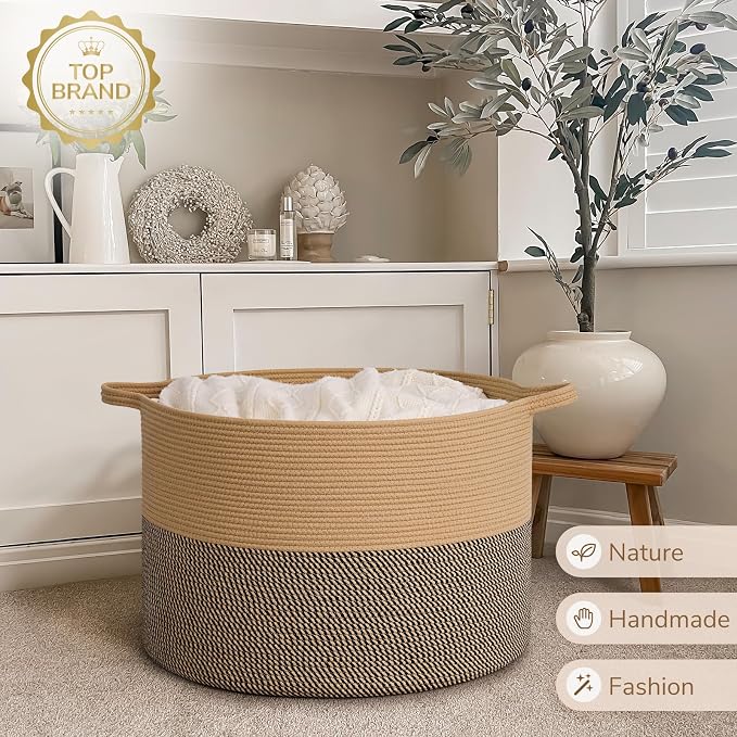 INDRESSME 115L Extra Large Woven Wicker Blanket Basket Living Room | Wicker - Image 7