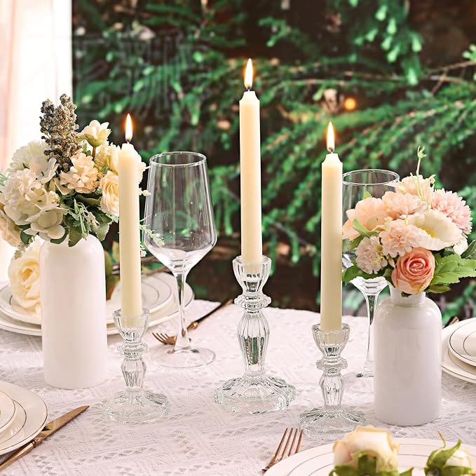 Clear Candlestick Holders Set of 6, Glass Taper Candle Holders | 4.3" H & 6.3" H - Image 6