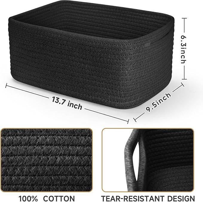3 Pack Storage Baskets for Organizing, 13.7×9.5×6.3", Cotton Rope Basket for - Image 3