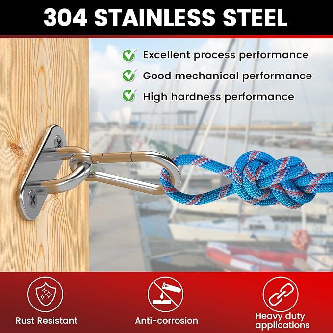 304 Stainless Steel Pad Eye Snap Hook, M8 Ceiling Hook 1200Lb, Yoga Gym - Image 5
