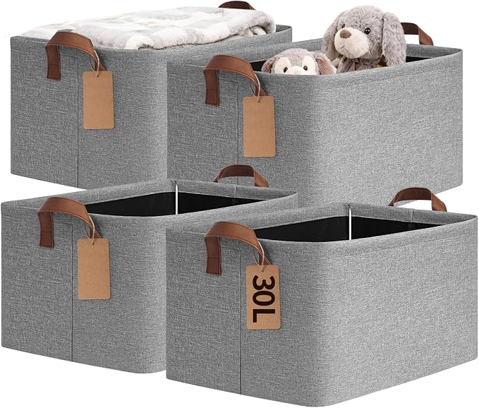 CHICVITA 4 Pack Large Fabric Storage Baskets by CHICVITA
