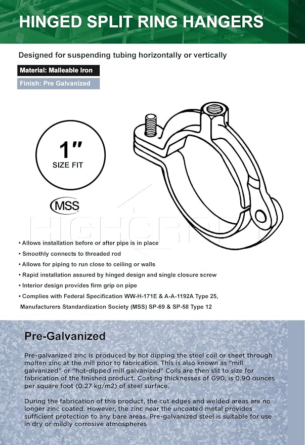 HIGHCRAFT HINGG-01-10 Industrial Decor Hinged Split Ring Pipe Hanger 1 in. - Image 6