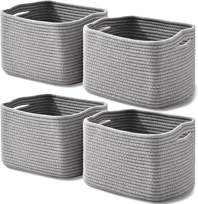 ICERZCZ Small Storage Baskets for Shelves Organizing, Woven Cotton Rope Baskets by ICERZCZ