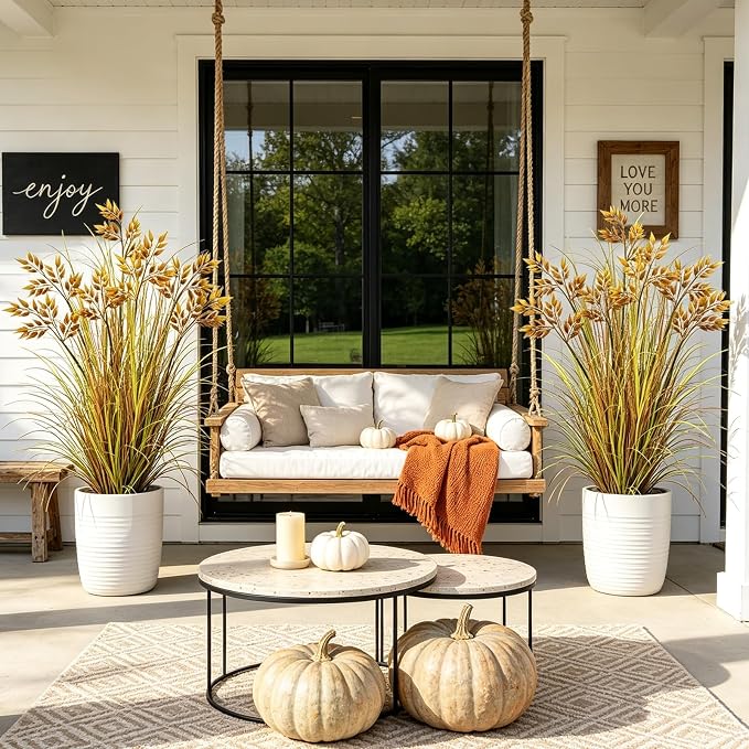 GTIDEA 2 Pcs 4 ft Tall Artificial Fall Wheat Grass Plant Faux Fall Plants | - Image 3