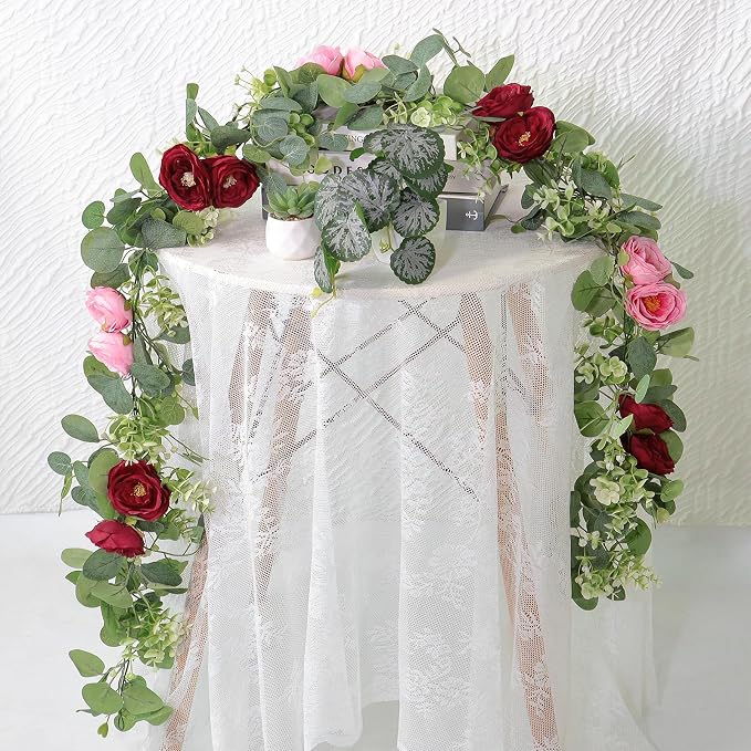 TOCHGREEN 4 Pack Artificial Eucalyptus Flower Garland - Image 6