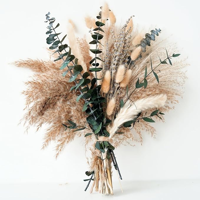 Green Pampas Grass Boho Bouquet – Exquisite Lavender and Eucalyptus Dried by Unknown