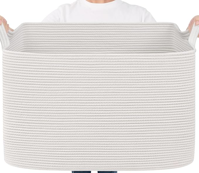Goodpick 105L Extra Large Woven Rope Blanket Basket, Living Room, Bedroom & by Goodpick