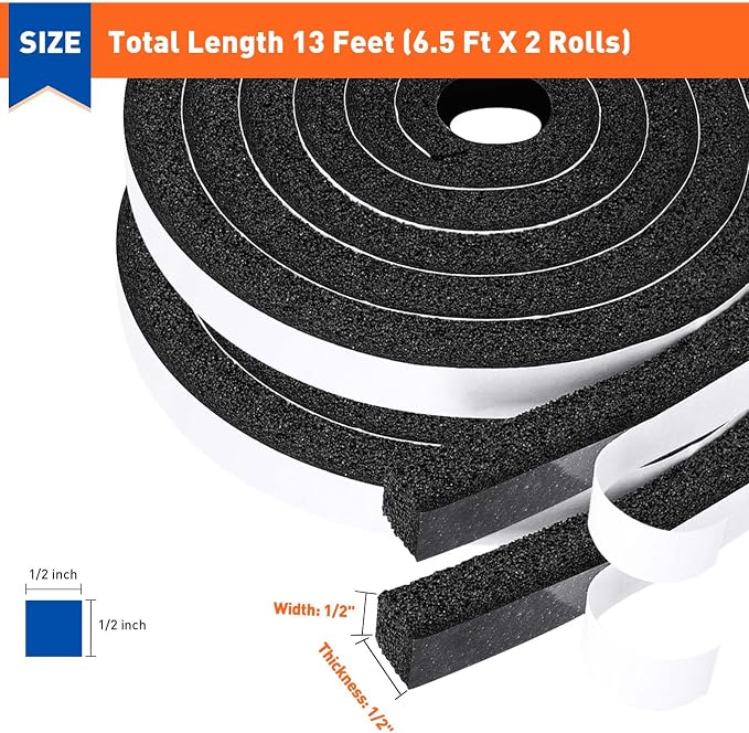 MAGZO Foam Weather Stripping Door Seal 1/2 Inch W x 1/2 Inch T x 13 FT | Foam - Image 2