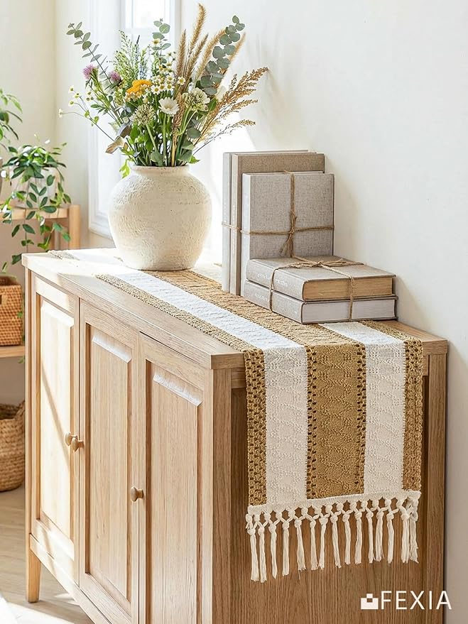 Boho Table Runner with Tassels Brown - Image 8