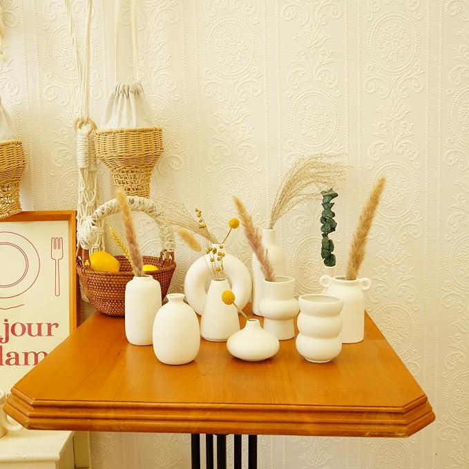 Small White Ceramic Vase Set of 10 Ceramic Bud Vases in Bulk Farmhouse Vase | - Image 3