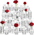 Clear Glass Bud Vase Set of 32 Pcs, Small Bud Vases in Bulk, Glass Crystal by JXINDUJU