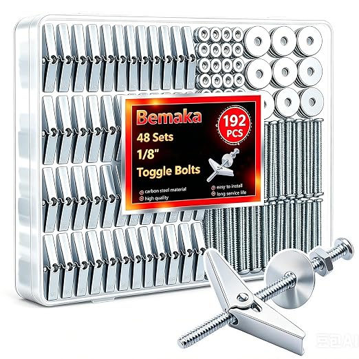 192Pcs 1/8 Inch Toggle Bolts, Heavy Duty Drywall Anchors and Screws Kit by Bemaka