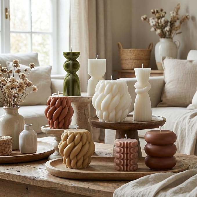 Conelist 9pcs Rustic Farmhouse Pillar Candles Set 3.1"-7.7" Handmade Neutral - Image 5