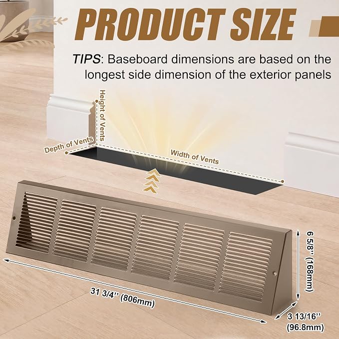 Honeydak 1 Pack Baseboard Register Vent Covers 30" x 6" Duct Opening - Image 2