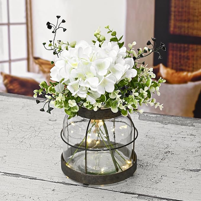 Farmhouse Glass Lantern Vase Vintage Flower Vases & Plants Hydrangea Lights | - Image 7