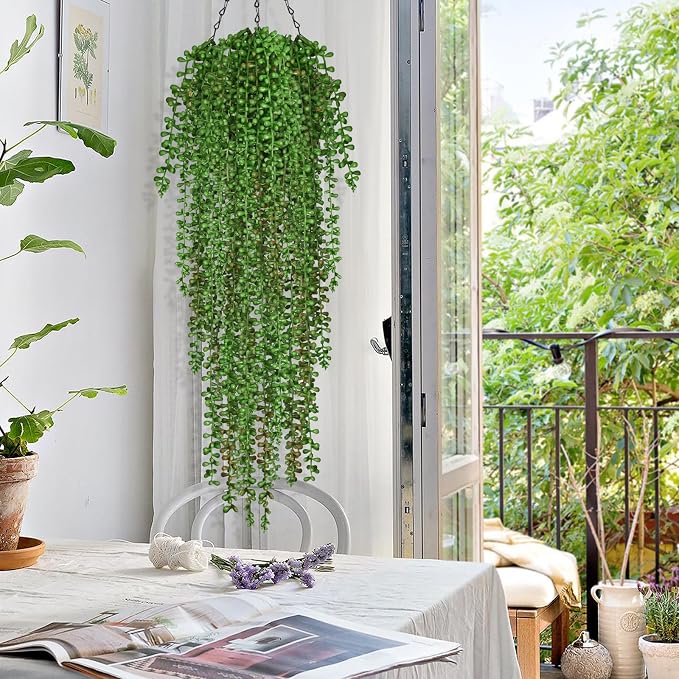 4Pcs Artificial Hanging Plants for Outdoors, Fake Vines Greenery | UV Resistant - Image 2