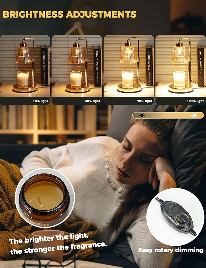 Gold Candle Warmer Lamp with 24h Cycle Timer, Dimmable Wax Melt Warmer | Gold - Image 3