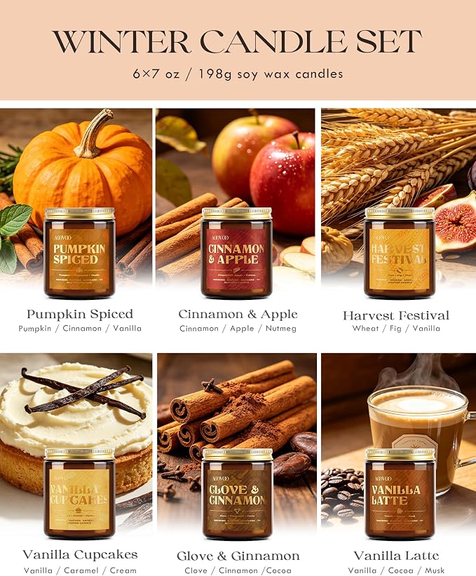 AOOVOO 6 Pack Fall Candles Set - 42oz Autumn Candle Gift - Image 3