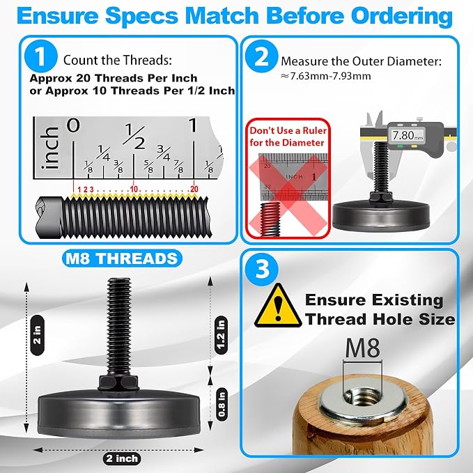 M8 Heavy Duty Leveling Feet, Nylon Base - Image 2