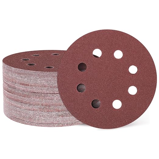 HARFINGTON 150 Pcs 5 Inch Sanding Discs 100 Grit Red Aluminum Oxide 8 Hole | by HARFINGTON