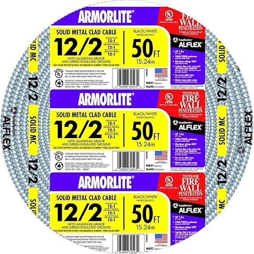 Southwire 68580022 50 ft 12/2 Solid CU MC Lite Cable by Southwire