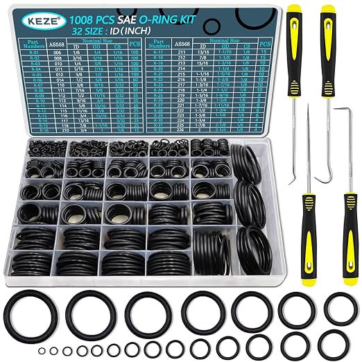 KEZE 1008 Pcs SAE O Ring Kit, 32 Sizes USA Standard Nitrile 70A Rubber Seals by KEZE