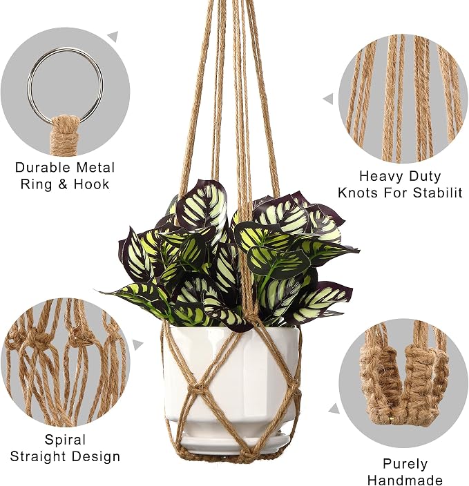 YIBOT Macrame Plant Hanger Indoor 35 Inch Hanging Planter Basket Brown 2Pc | - Image 3