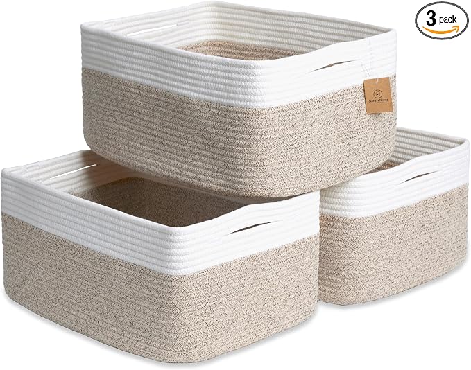 NaturalCozy Storage Baskets 16.8”x13”x7.6” Cotton Rope Woven Baskets by NaturalCozy