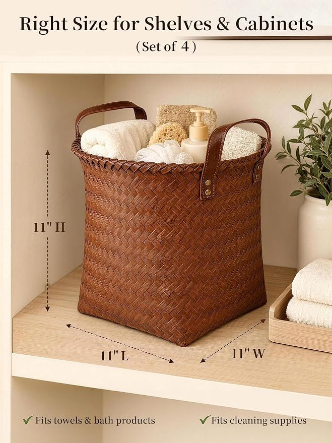 Wicker Storage Baskets, 4 Pack Woven Baskets - Image 2