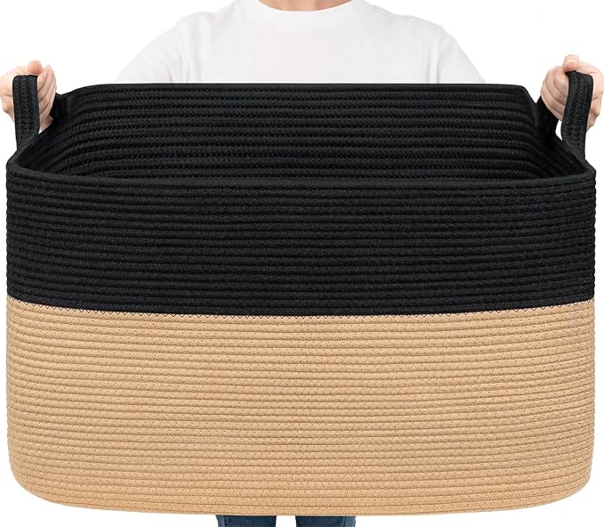 Goodpick 85L Large Woven Rope Blanket Basket, Pillows & Toys, Home Organization by Goodpick