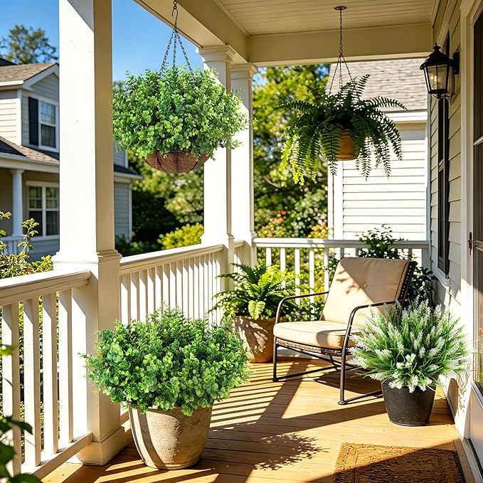 Artificial Greenery Eucalyptus Boxwood, Faux Outdoor Plants, Hanging Baskets - Image 6