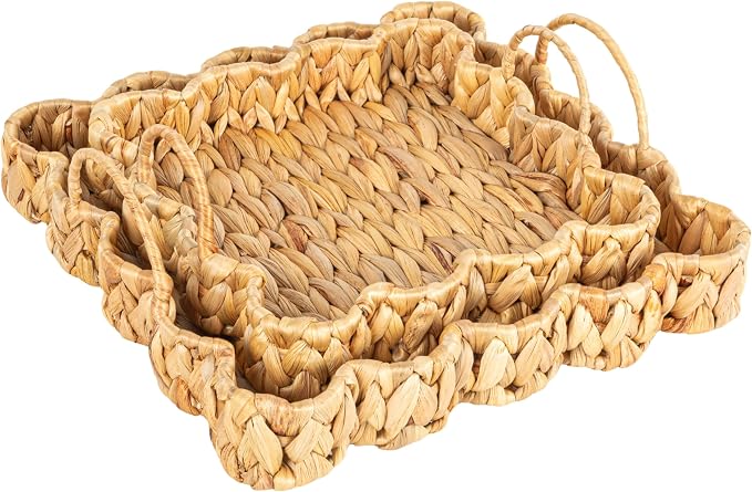 Household Essentials Woven Water Hyacinth Scalloped Square Trays - Image 4