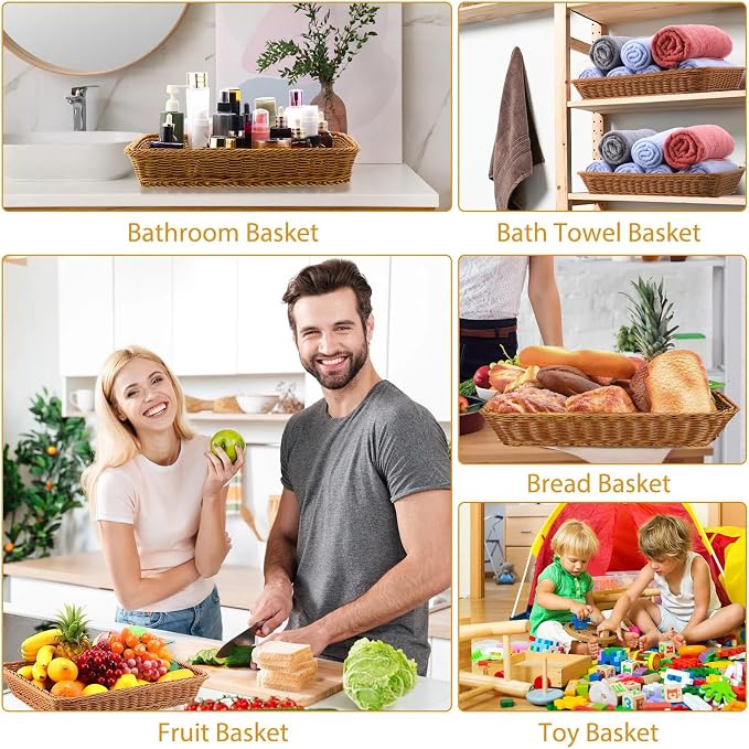 Eccliy 6 Pack Wicker Bread Baskets Woven Serving Basket, 19 Inch | Poly Wicker - Image 5