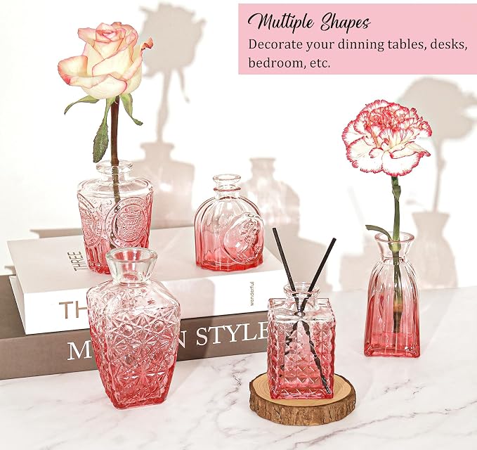 36Pcs Valentine's Day Bud Vases Set Small Vintage Glass Bottles Pink Bud Vases - Image 5