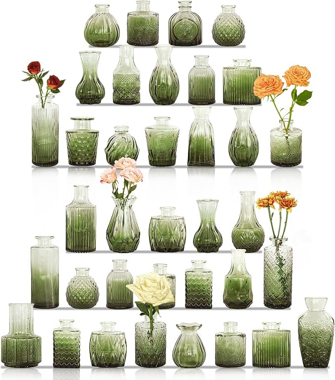 36Pcs Bud Vases Set Small Vintage Glass Bottles Bud Vases in Bulk Multiple by JALANCY
