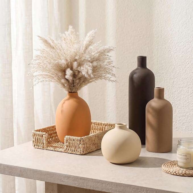 Neutral Ceramic Vase Set of 4, Modern Colors Home Decor, Rustic Farmhouse - Image 4