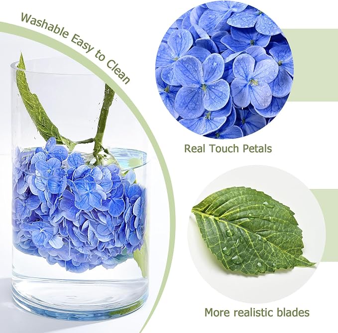 21" Real Touch Dark Blue Hydrangea Artificial Flowers - Image 2