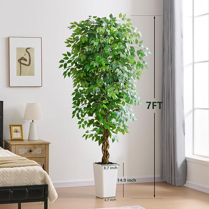 7FT Artificial Ficus Tree, 84 Inch Realistic Faux Silk Ficus Floor Plant - Image 9