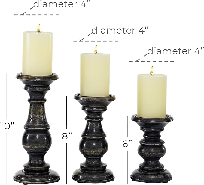 Deco 79 Mango Wood Decorative Candle Holder Distressed Turned Pillar Candle - Image 3