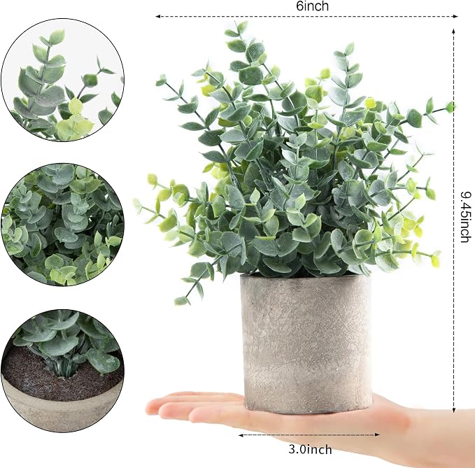 Coferset 2 Pack Small Fake Plants Eucalyptus Potted, Sage Green | Small Space - Image 7